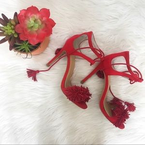 Express Red Fringe Heels